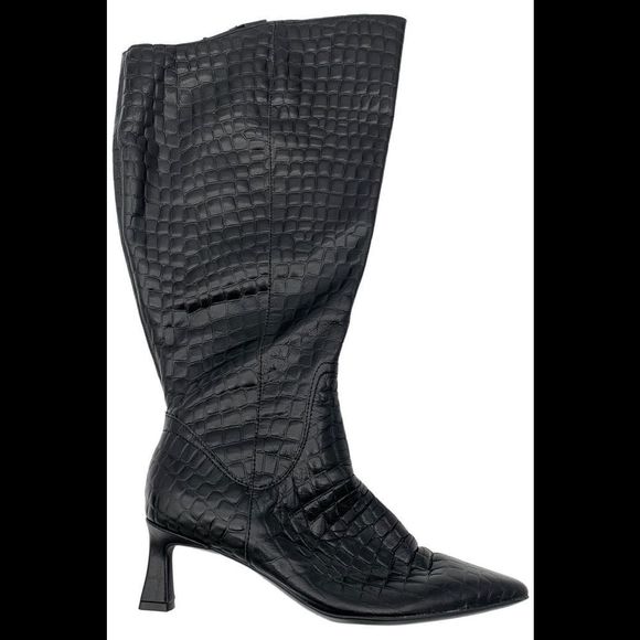 Naturalizer Women's Deesha Extra Wide Calf Heeled Boot Croc Black - Wide - Picture 1 of 2